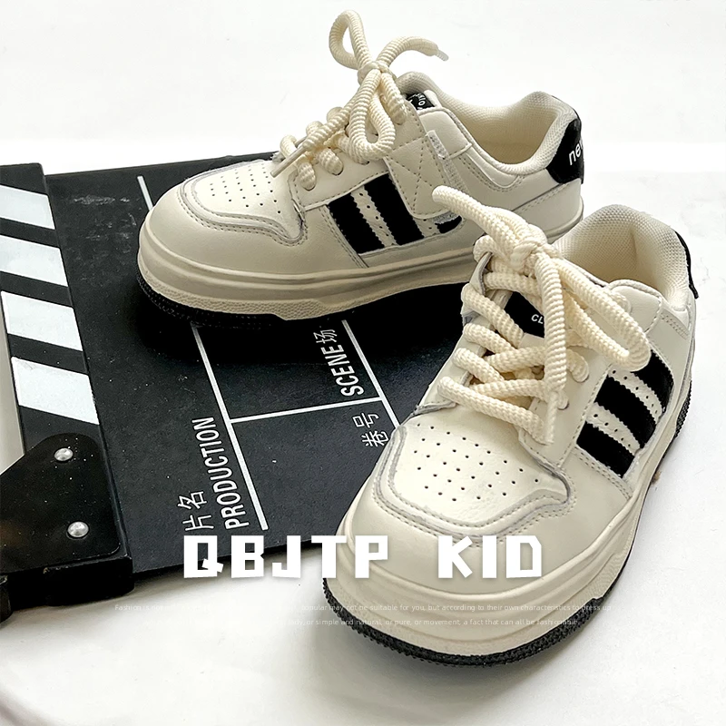 Q宝家童品12月新款 儿童秋冬板鞋男女童黑白拼色低帮运动鞋街舞鞋