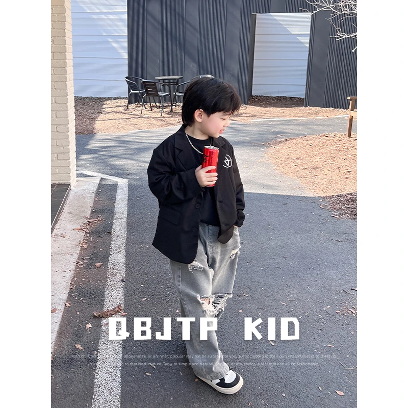 Q宝家童品3月新款 男童西装2023春款时尚上衣儿童洋气西服外套潮