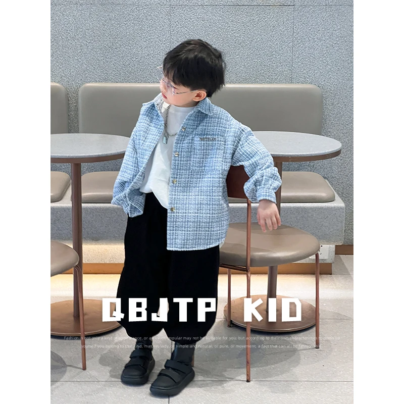 Q宝家童品9月新款 男童衬衫儿童秋款小香风衬衣宝宝时尚上衣外套