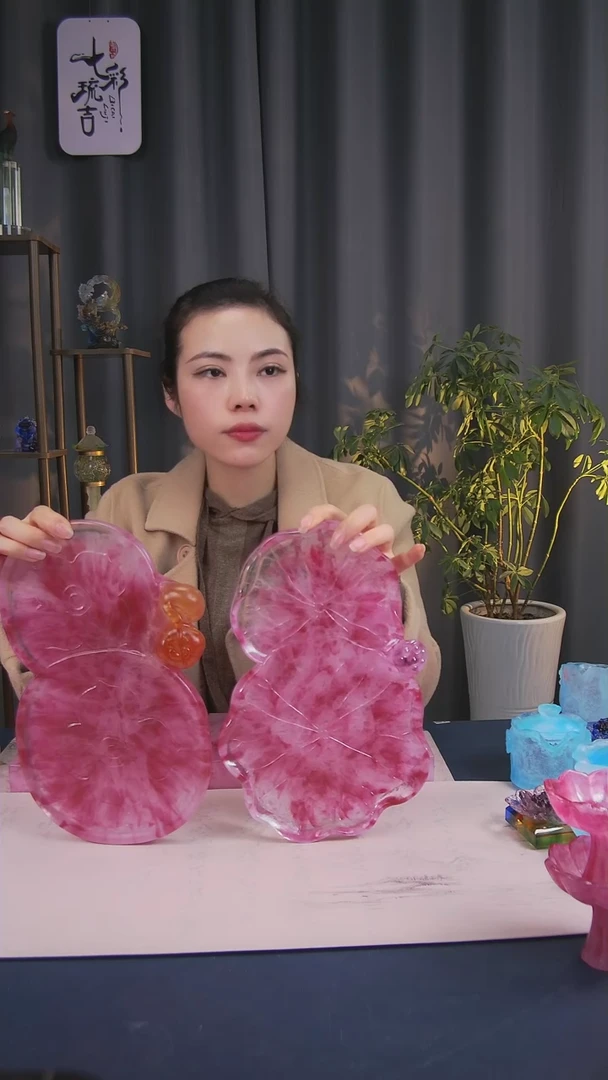 【闪购商品】琉璃并蒂莲+柿子壶承粉色