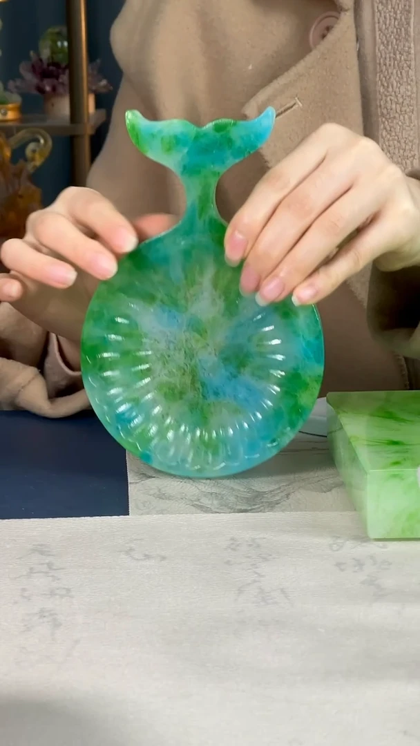 【闪购商品】琉璃微瑕-大鱼壶承蓝绿色