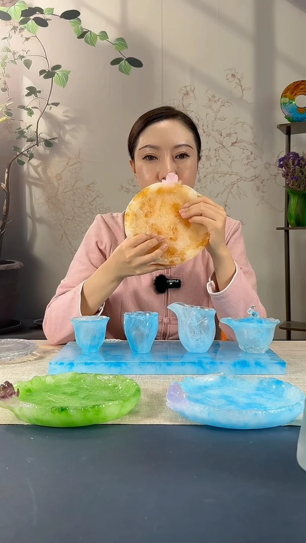 【闪购商品】粉烧琉璃荷叶花骨朵壶承 拍下备注颜色