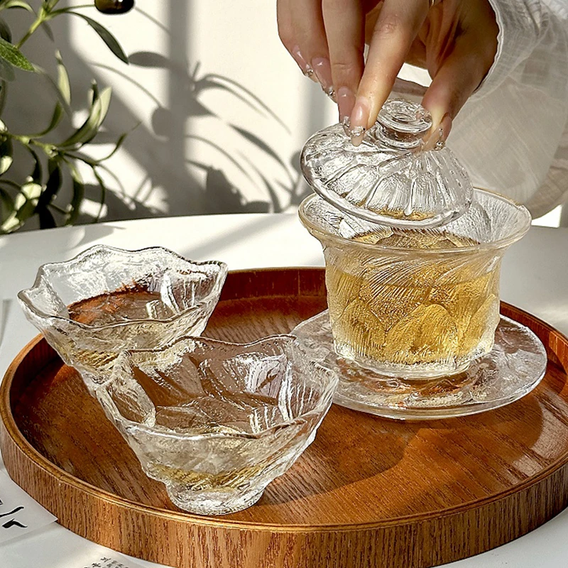 七彩琉吉复古水晶三才盖碗公道杯盏套装日式茶具分茶器泡茶杯套装