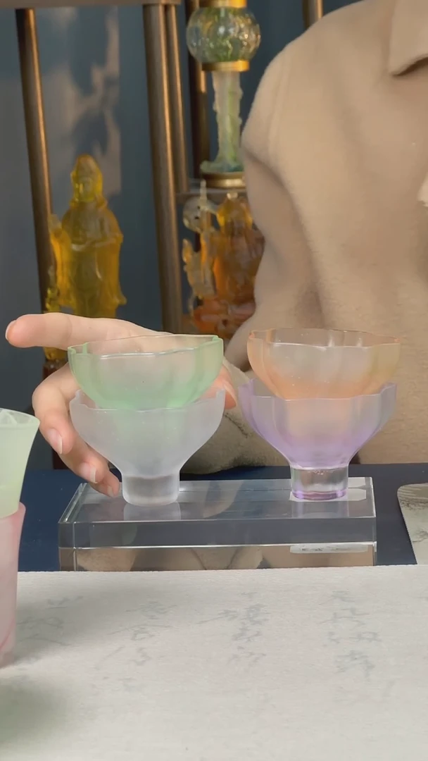 【闪购商品】琉璃古法- 高足气泡杯一对，颜色备注或随机