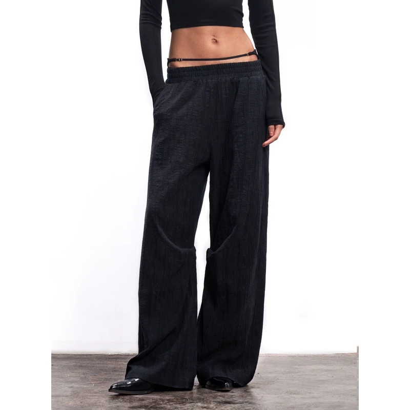 RustyNaill双色肌理感面料垂感宽松直筒阔腿纯色百搭休闲裤长裤