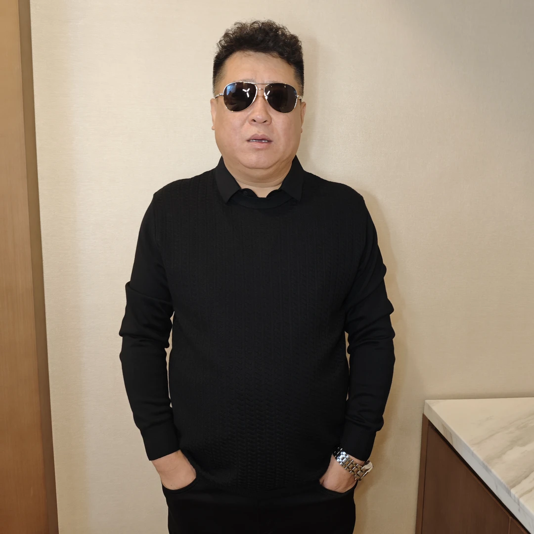 男士加肥加大时尚大码宽松翻领秋季商务休闲针织毛衣长袖假两件FP