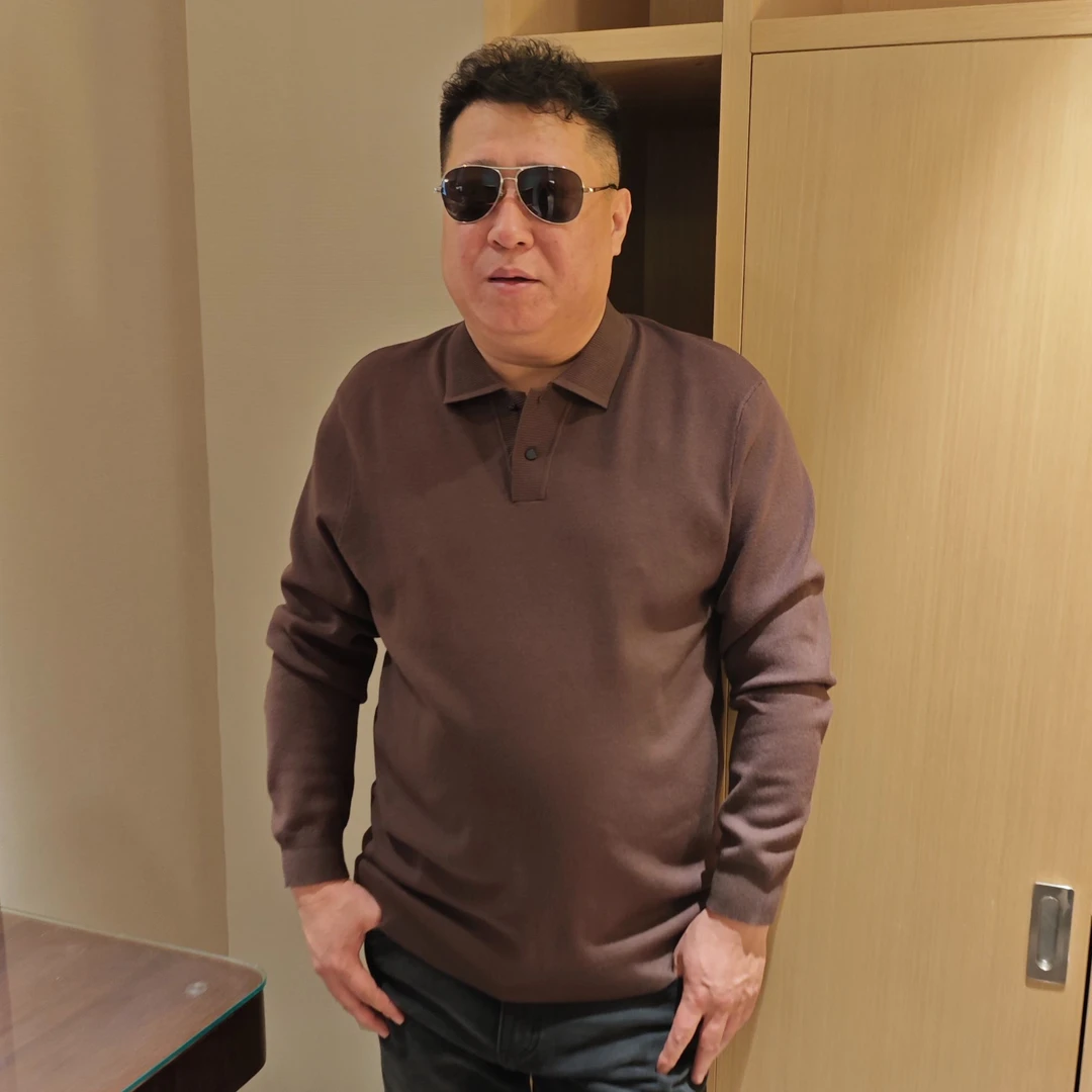 男士加肥加大百搭秋冬翻领纯色长袖商务休闲针织打底衫大码男装FP