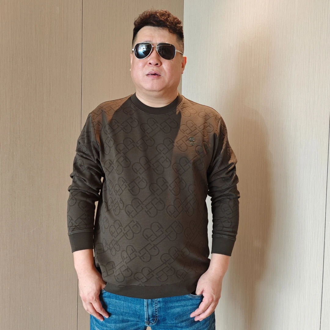 男士时尚加大秋季百搭宽松长袖休闲圆领打底衫大码男装上衣秋冬DP