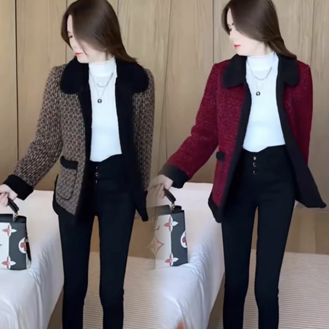 2023新款秋冬季宽松百搭加厚显瘦外穿爆款气质纽扣厚款美拉德外套