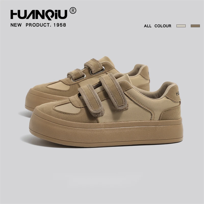 环球复古板鞋女2023年新款冬季魔术贴百搭休闲鞋子女学生厚底女鞋