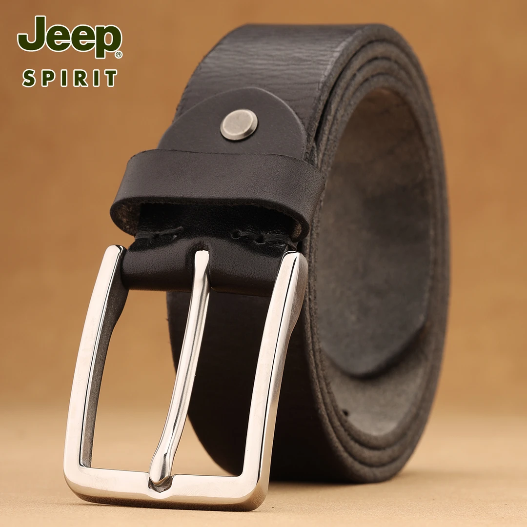 JEEP吉普皮带男士真皮青年腰带男休闲中年头层牛皮裤带不锈钢针扣
