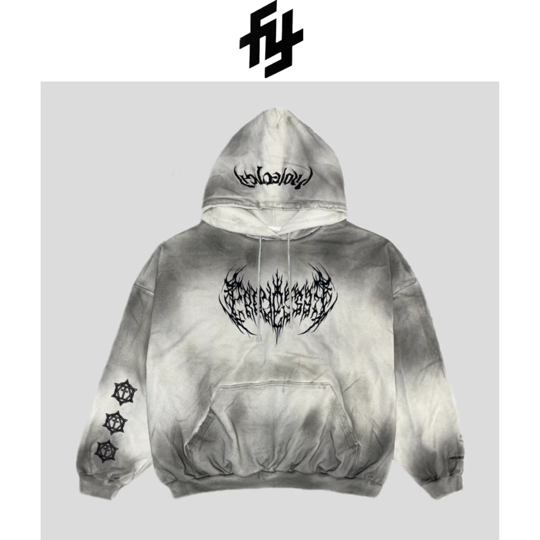 阔版 156 GRAILZ同款限定水洗做旧脏染破坏刺绣梵文连帽卫衣