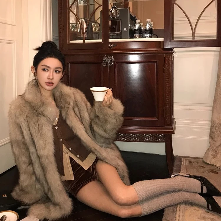 COCO皮草“C位千金”SAGA进口狐狸毛腹毛皮草外套女长短款冬