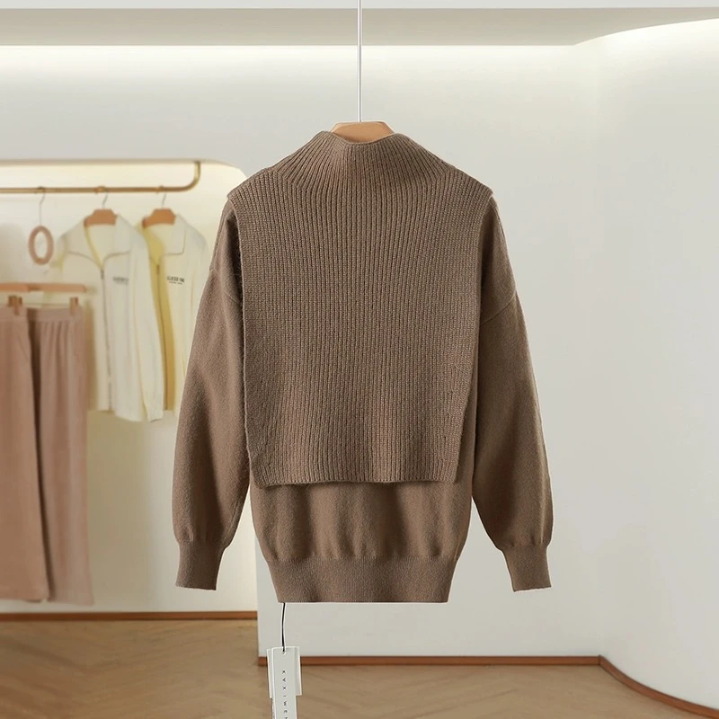 【本期新品 福利价99元】纯色保暖厚实V领慵懒风两件套休闲毛衣女