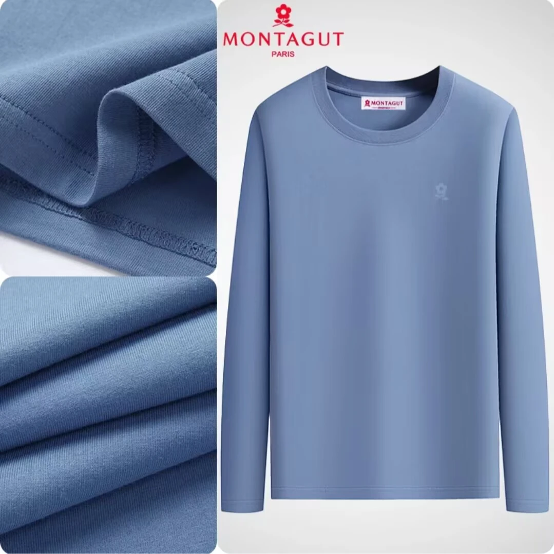 梦特娇 正品 2024秋季新款纯色圆领纯棉打底衫男士长袖透气秋冬