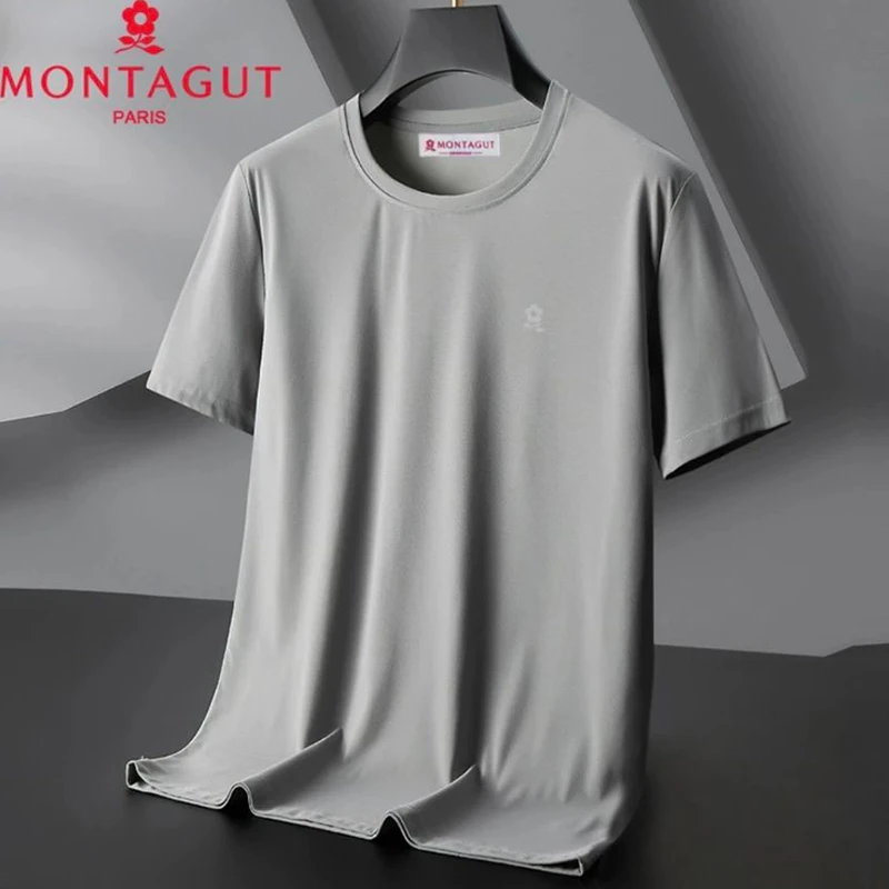 梦特娇  夏季纯色圆领透气弹力纯棉打底衫男士内衣绣花高弹上衣