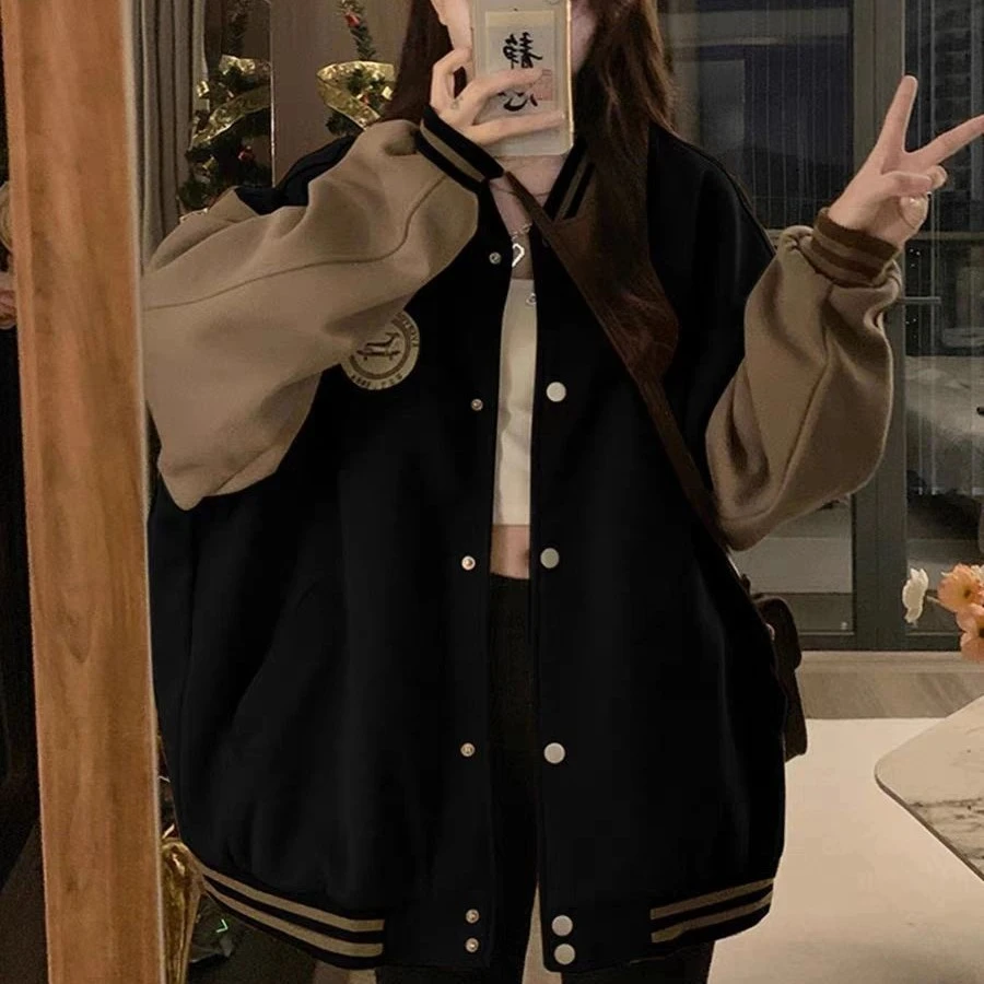 胖妹妹特大码秋季新款宽松学生棒球服外套女潮休闲学院风百搭夹克