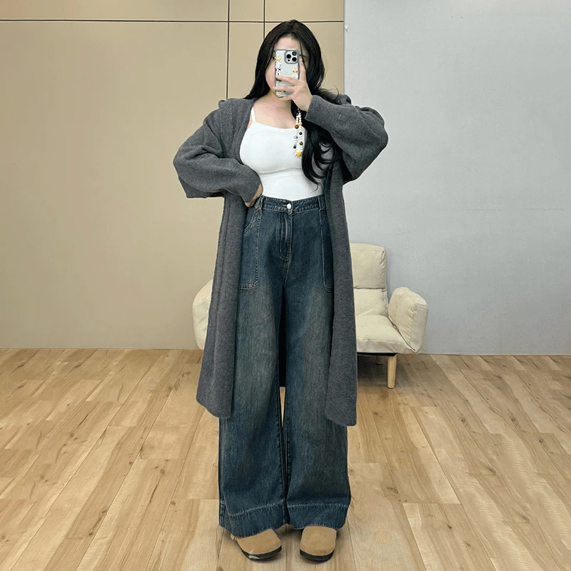 胖mm大码阔腿复古牛仔裤女春秋新款裤子梨形身材宽松显瘦直筒裤潮