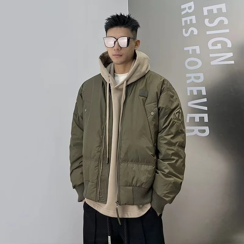 美式重磅加厚短款显高棉服男士保暖工装外套棒球服情侣款飞行夹克