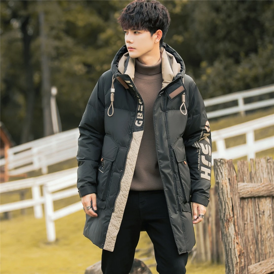 休闲中长款连帽羽绒服2025冬季新款潮牌时尚高级感加厚保暖外套男