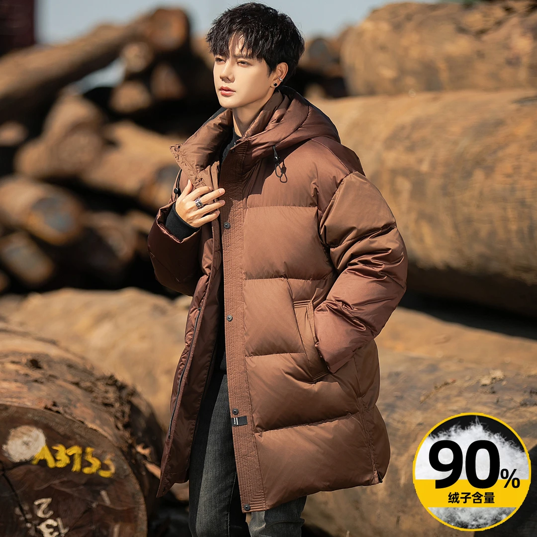 中长款连帽男士羽绒服潮牌轻奢高级感90鸭绒加厚防风保暖冬装外套
