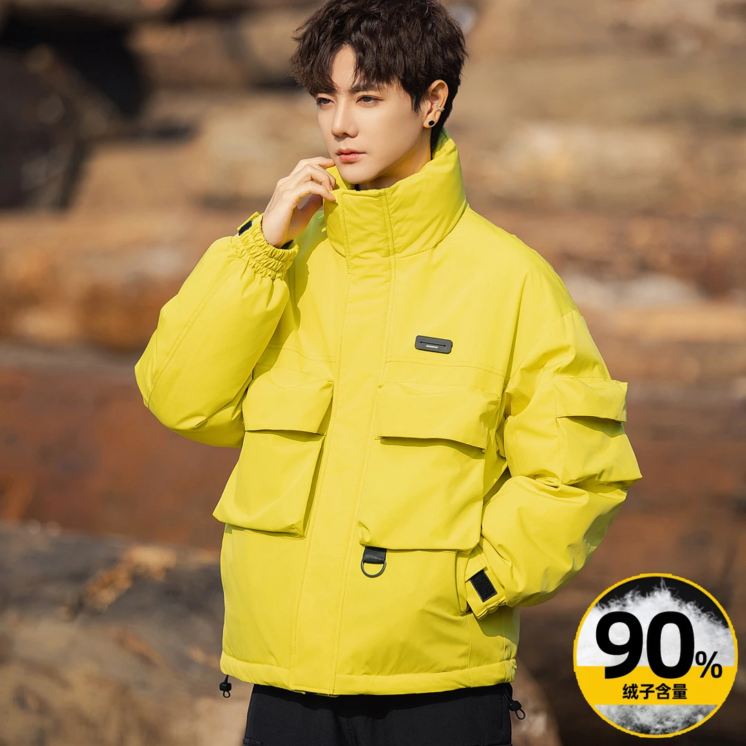 潮牌立领羽绒服男90鸭绒正品2024冬季新款工装户外加厚保暖外套男