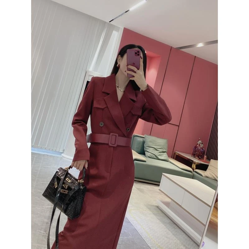 【时髦精】腰带轻奢小众显瘦百搭后开叉连衣裙(YD54)6331