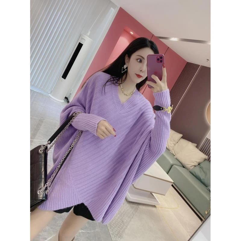 【橦颜推荐】手环V领亮丝不规则斗篷毛衣1049