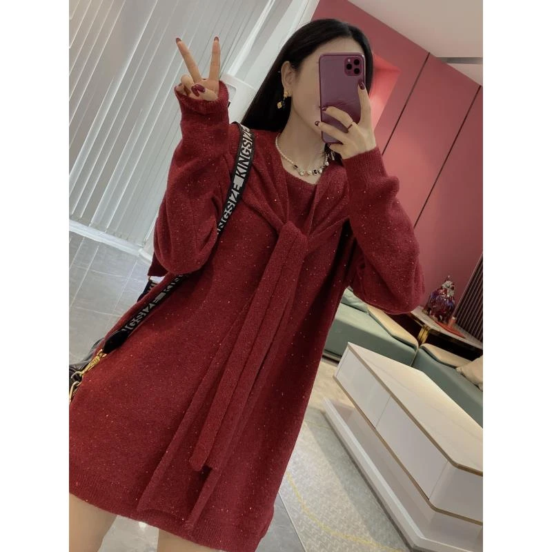 【闪闪星光】无感珠片男友风毛衣+坎肩两件套1131