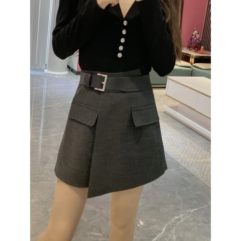 【橦颜定制】拼接拼皮高腰裙裤6198