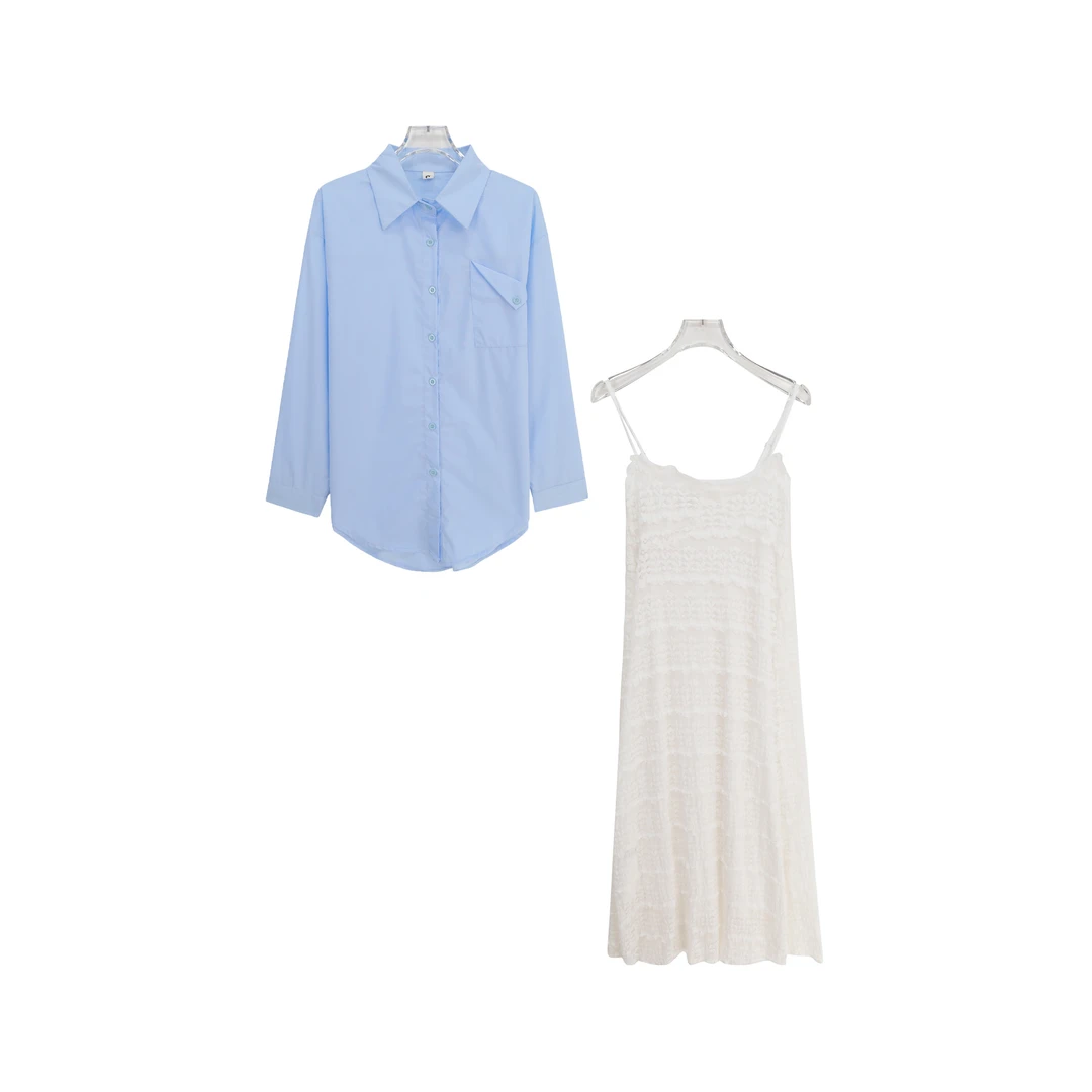 夏季高级感蕾丝花边吊带裙慵懒百搭衬衫套装 S379