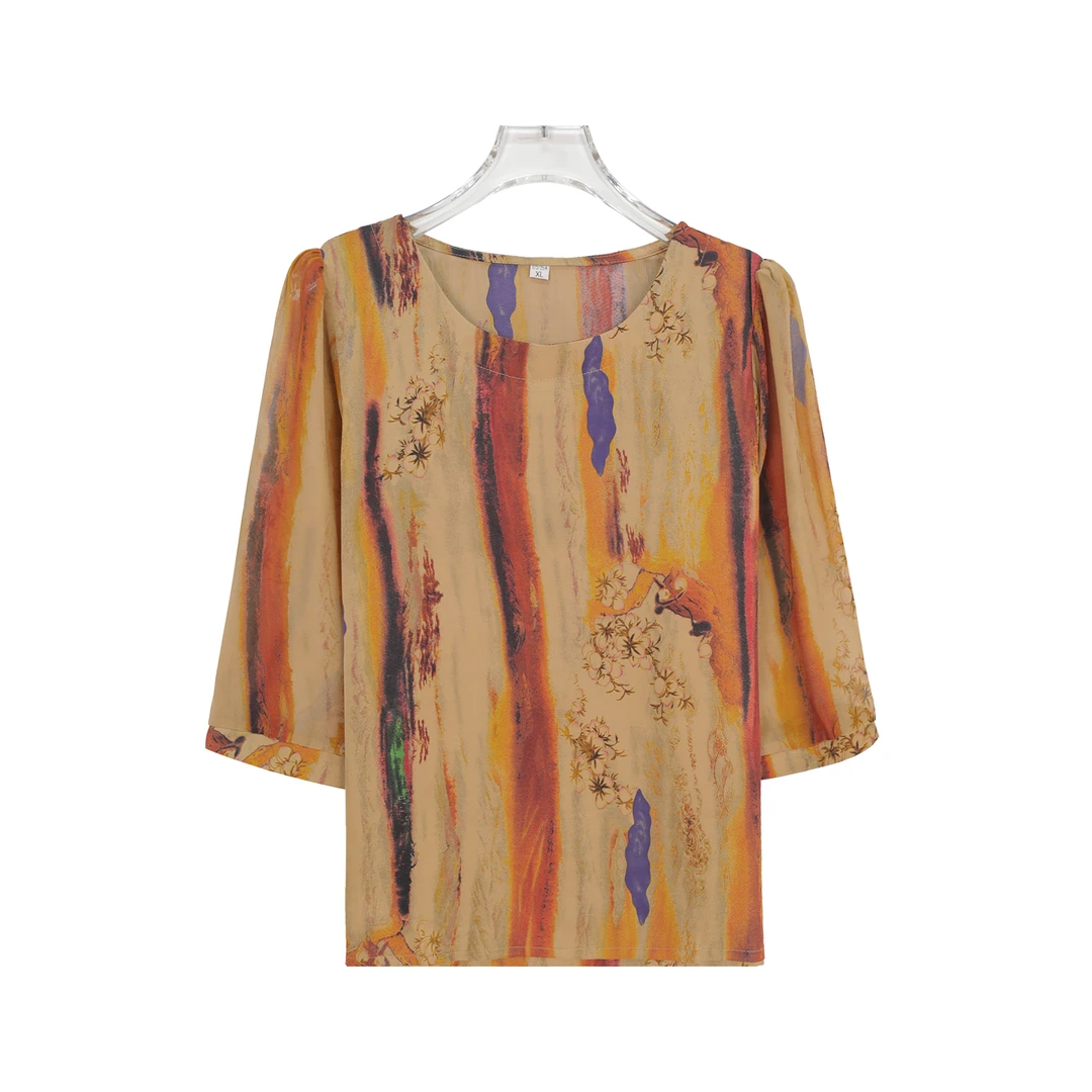 复古气质宽松时尚中袖百搭圆领T恤S538