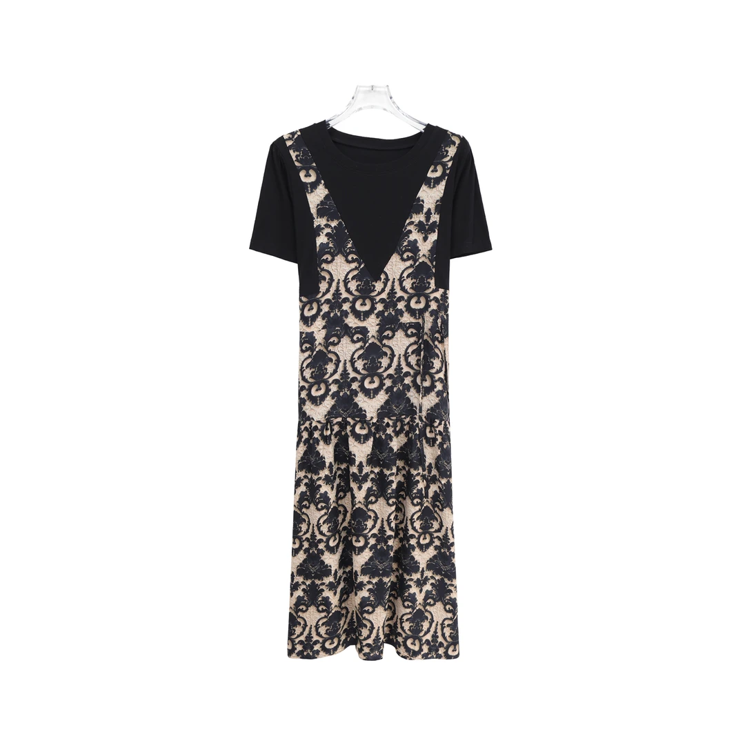 新款法式假两件休闲气质收腰显瘦连衣裙X26884