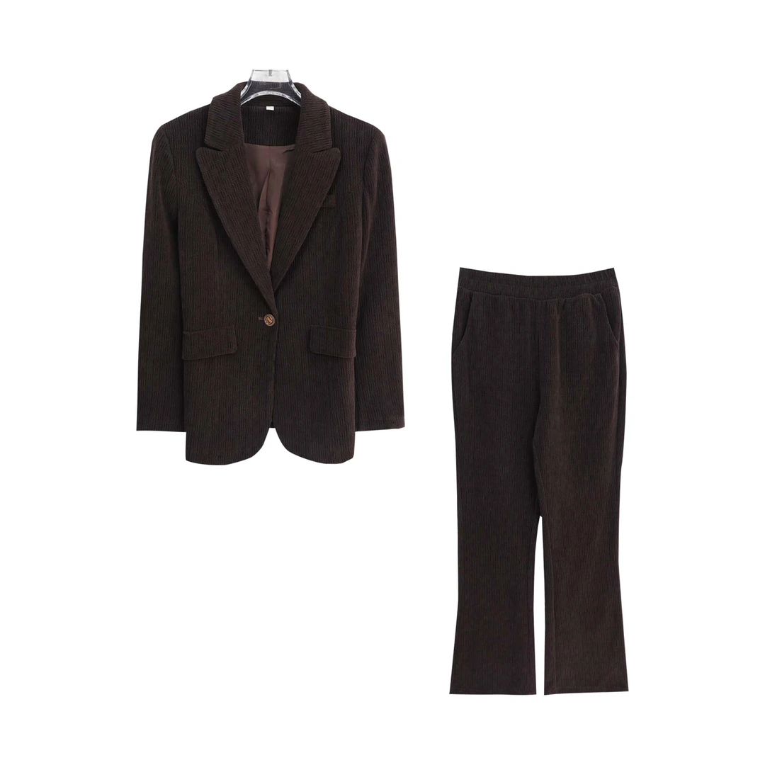 时尚高级感简约一粒扣外套宽松休闲裤套装S3585