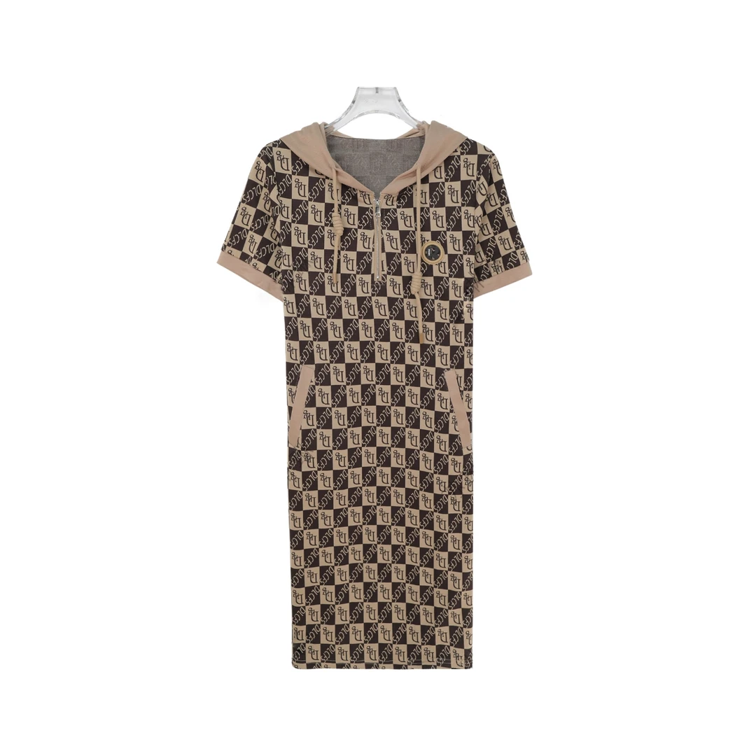 X26441韩版宽松连帽直身连衣裙