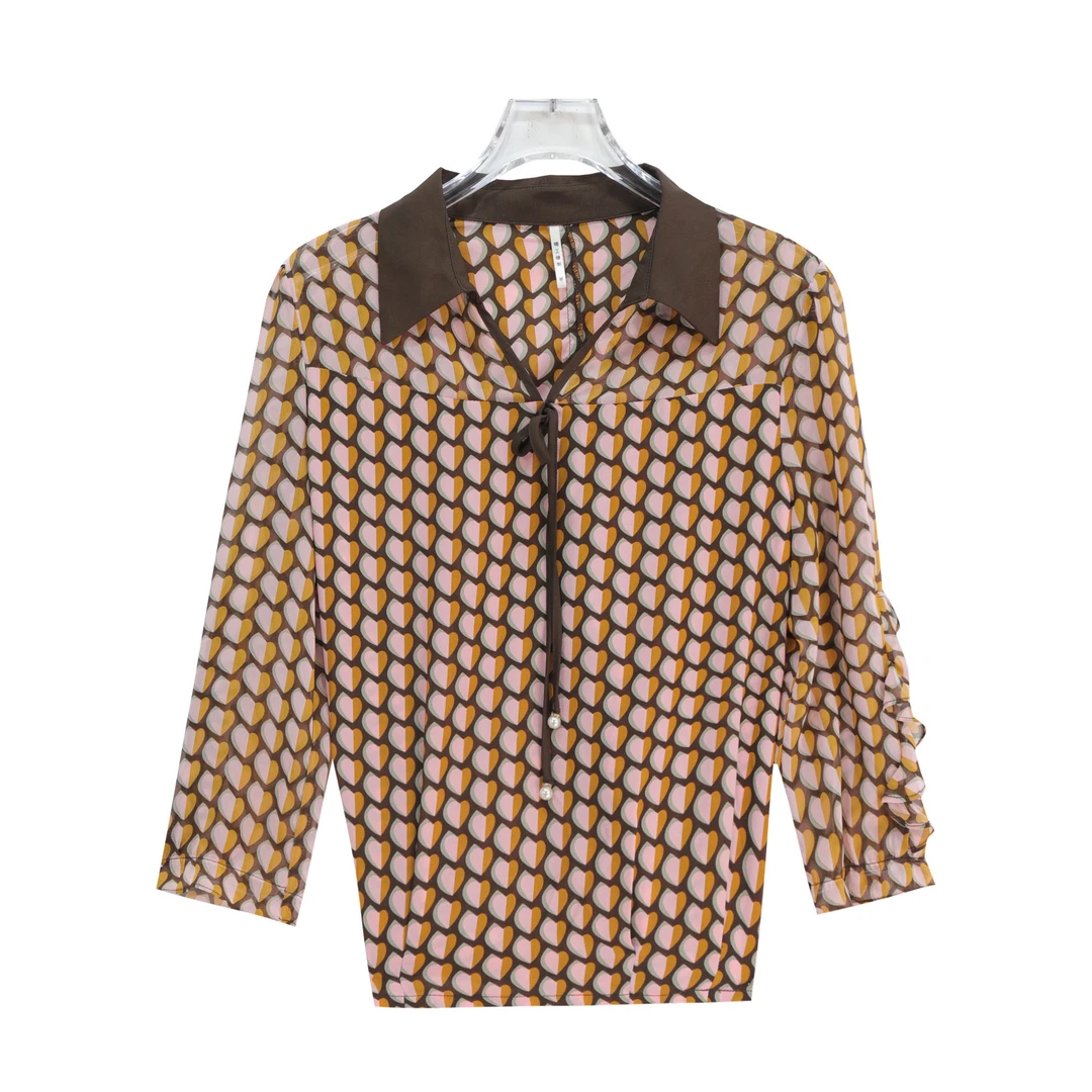 时尚减龄波点印花气质长袖衬衫上衣S2508