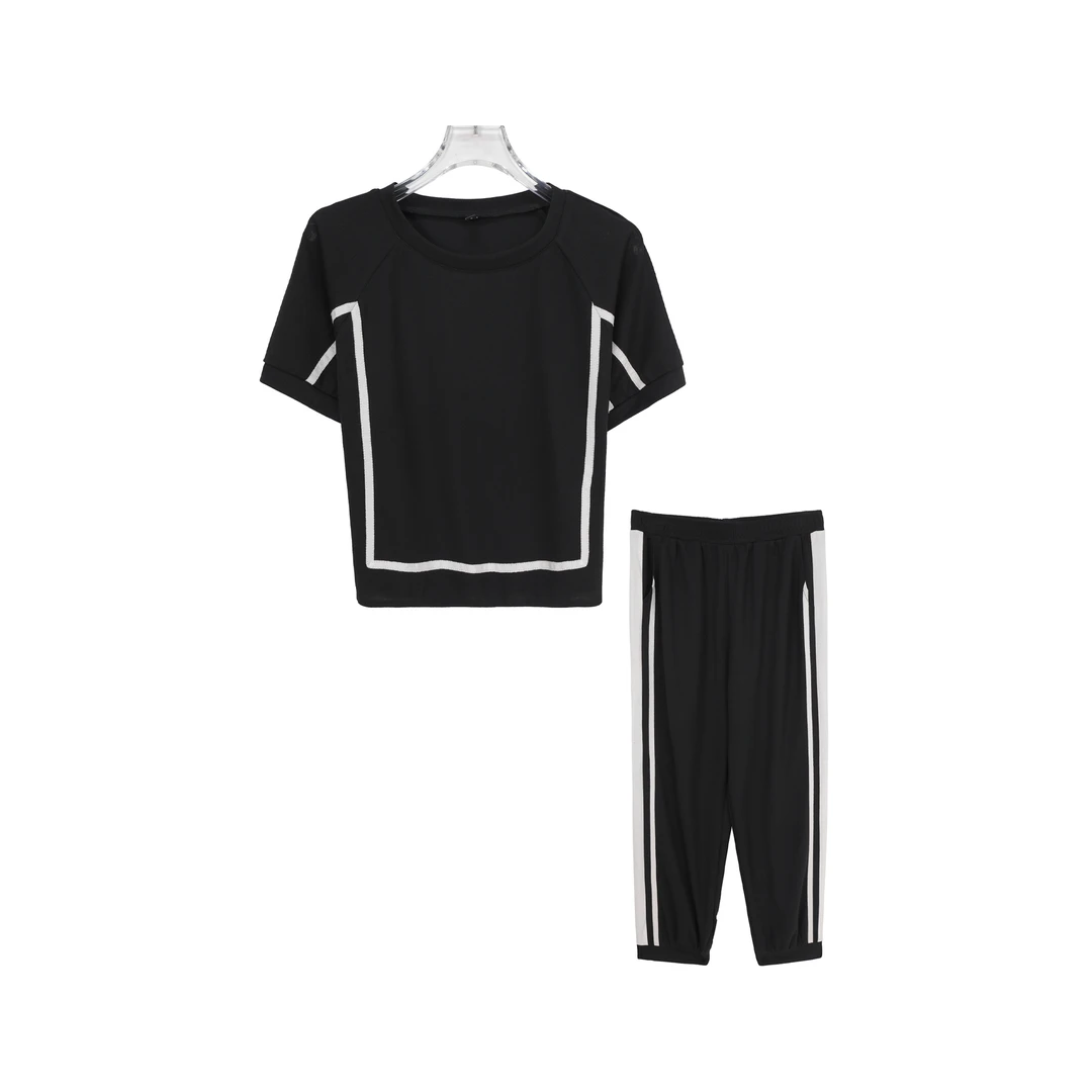 时尚拼色减龄两件套休闲薄套装Z256