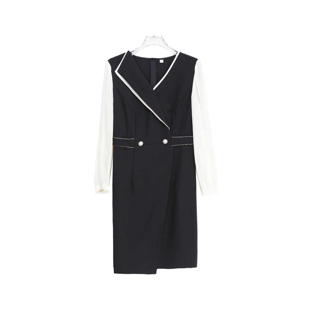 时尚撞色高级感减龄长袖显瘦连衣裙S1381