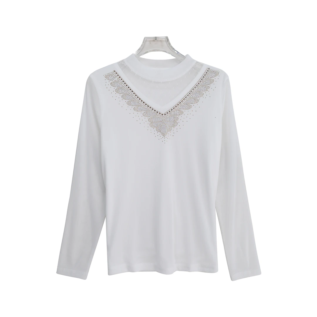 新款高端气质洋气烫钻镂空设计感轻熟风T恤X2777