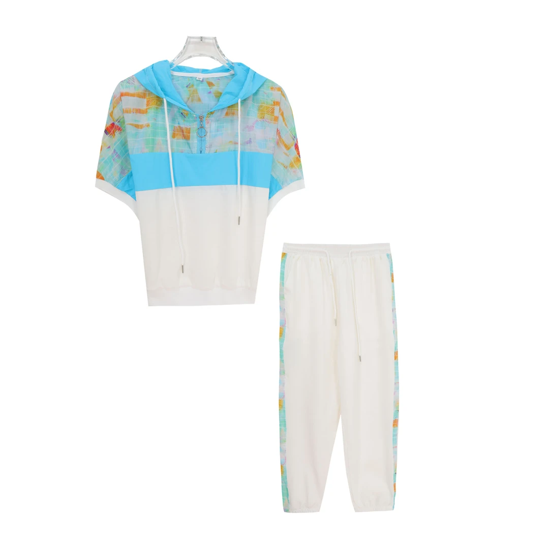 休闲透气抽绳连帽上衣舒适休闲裤套装S914