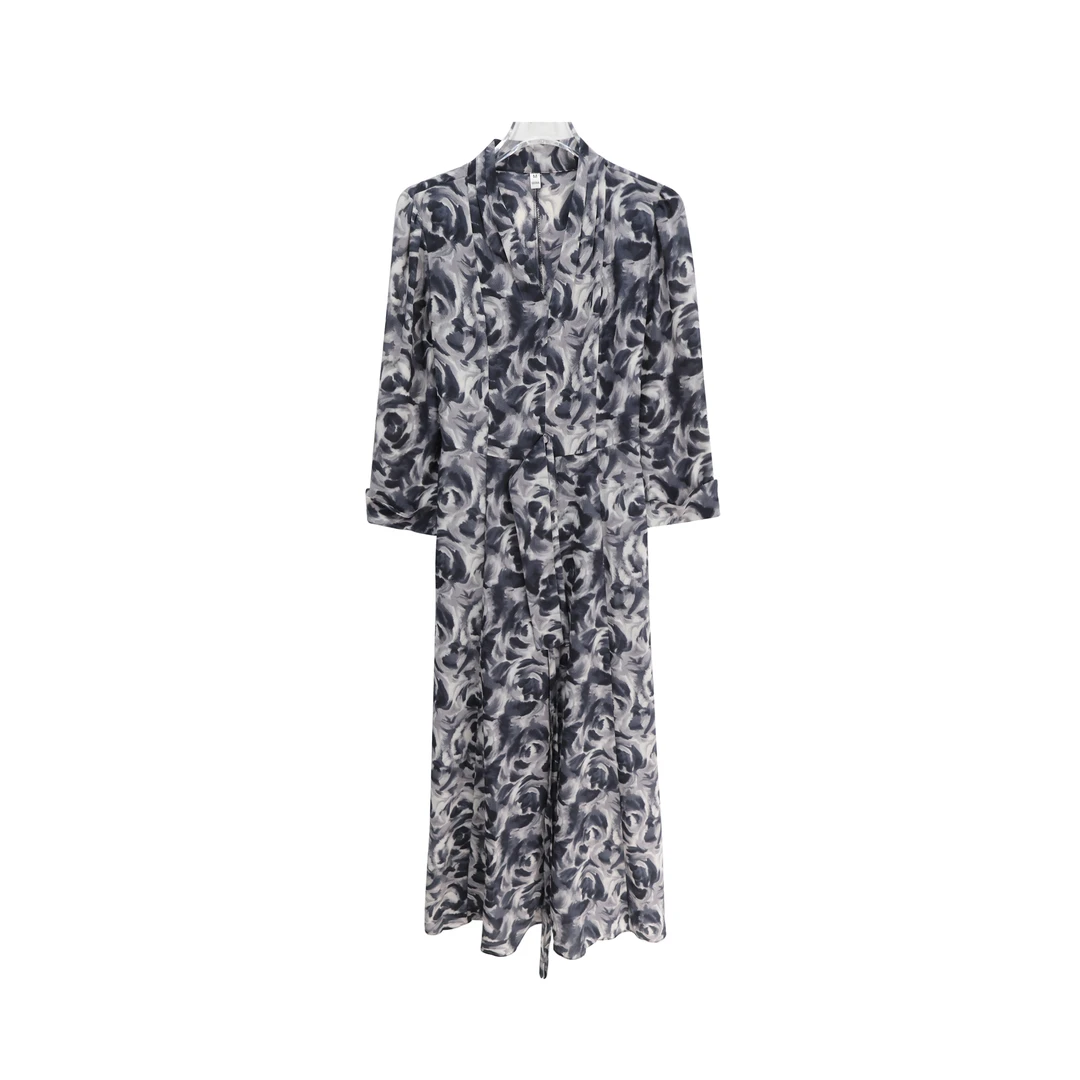 碎花气质优雅印花V领收腰时尚女装连衣裙S3127