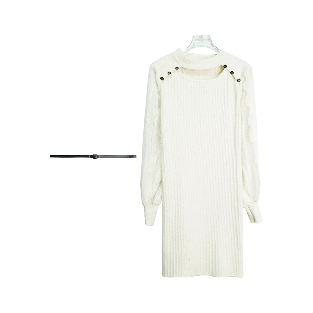 X24736【上新】镂空设计感拼接亮丝毛衣裙设计感性感气质（送腰带）3D