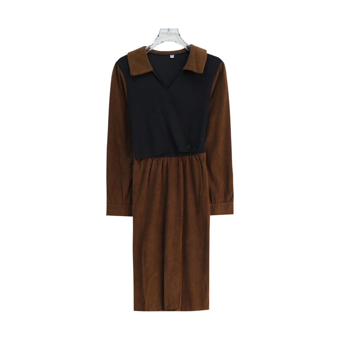 简约拼色大气百搭连衣裙长袖轻奢时尚款S2730