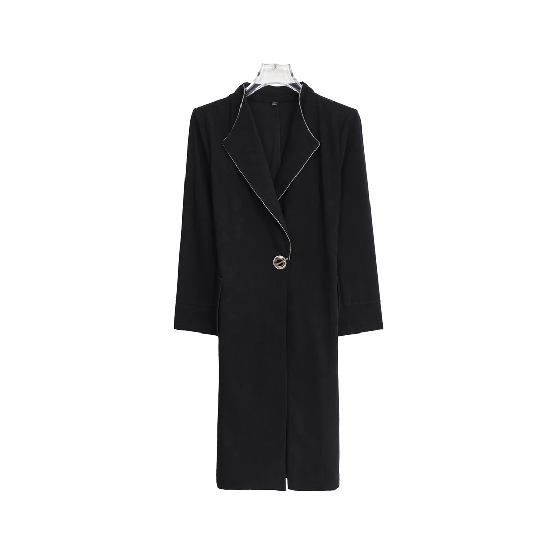 新中式流苏翻领收腰中长款风衣外套S3523