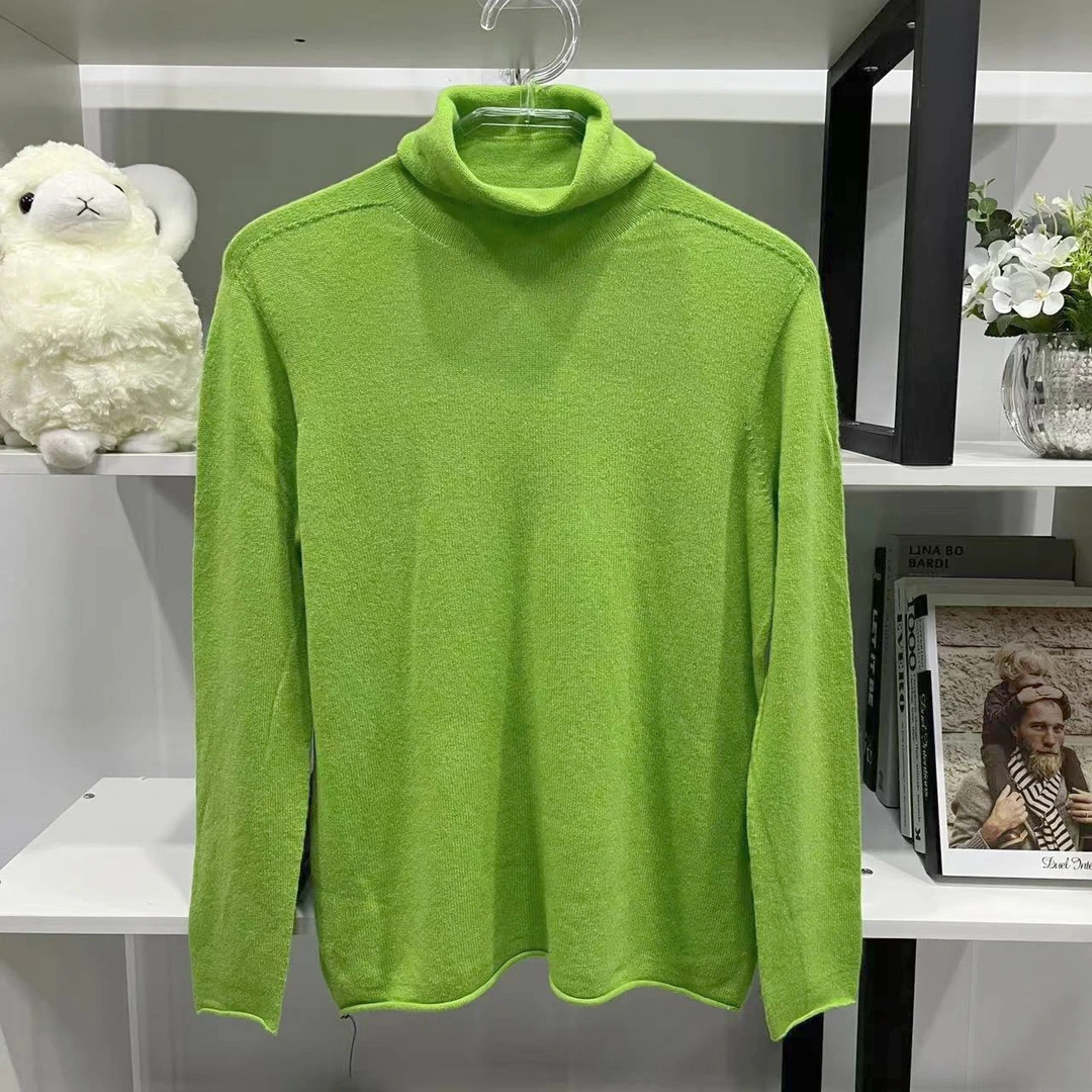 HY0453【春季新款】轻奢时尚高领果绿色毛衣