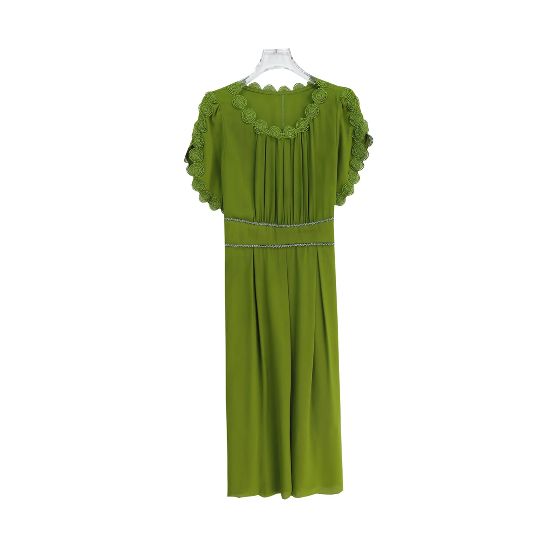 蕾丝高腰简约法式荷叶边收腰轻奢连衣裙S1552