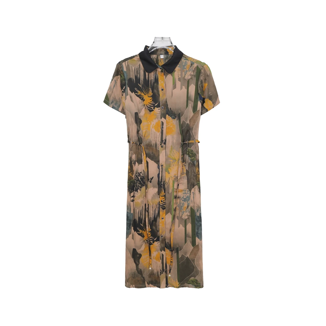 时尚气质优雅显瘦中长款收腰印花连衣裙Z158