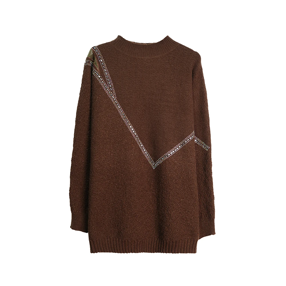 X24596【上新】半高领烫钻亮丝百搭简约秋冬宽松针织衫毛衣3D