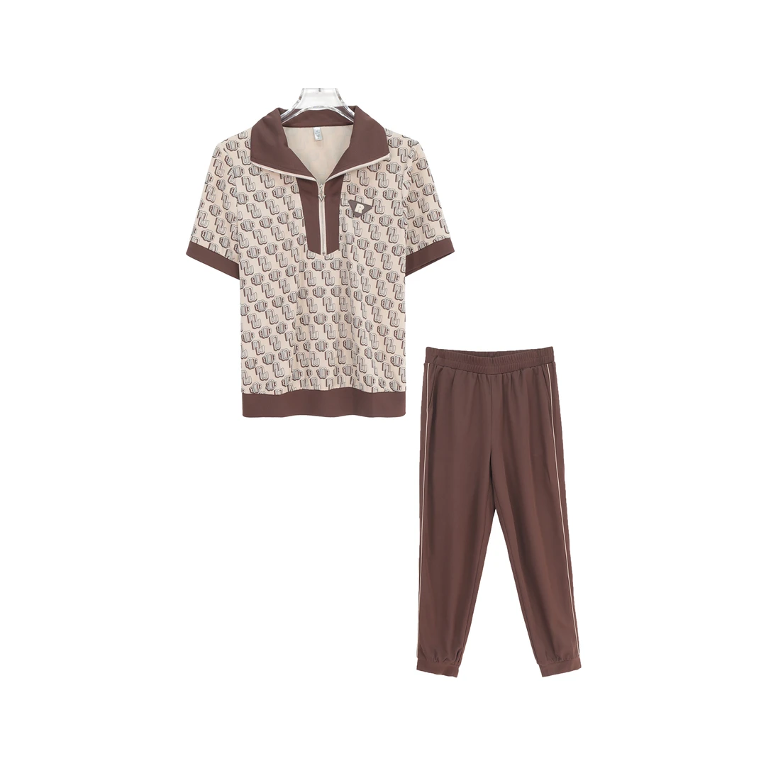 休闲舒适翻领短袖时尚百搭裤子套装S561