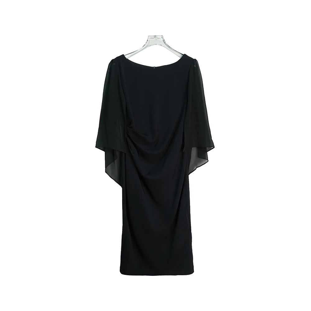 时尚黑色显瘦修身一步裙气质褶皱连衣裙X2342